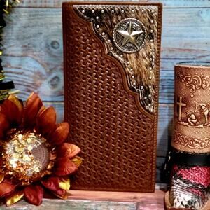 Sheriff Star Men's Wallet Cowhide leather cowboy rodeo Western tooled Basketweav